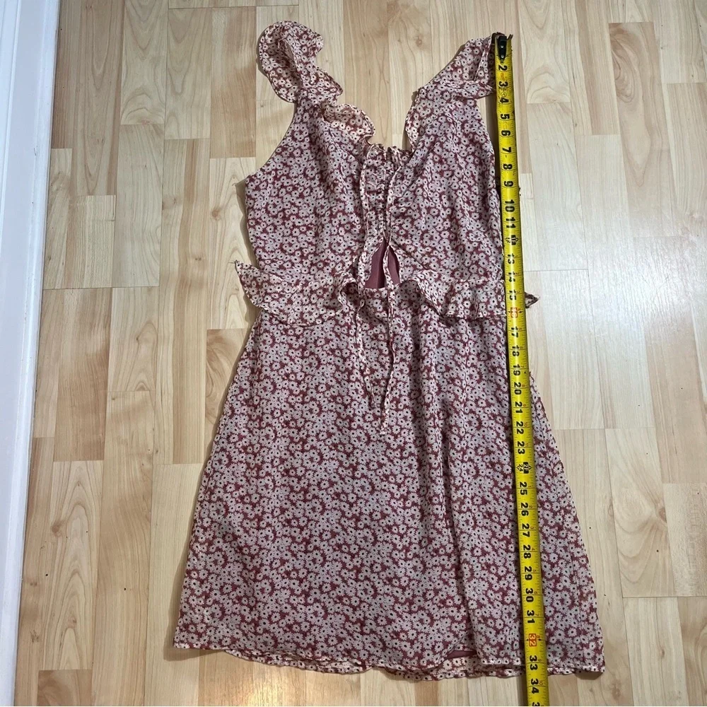 Lulus Womens Summer Mina Mauve Pink Floral Print Ruffled Skater Dress Size Small - Picture 3 of 6